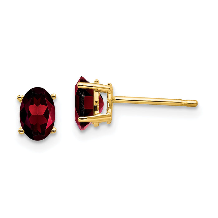14k 6x4mm Oval Garnet Earrings-XE86GA