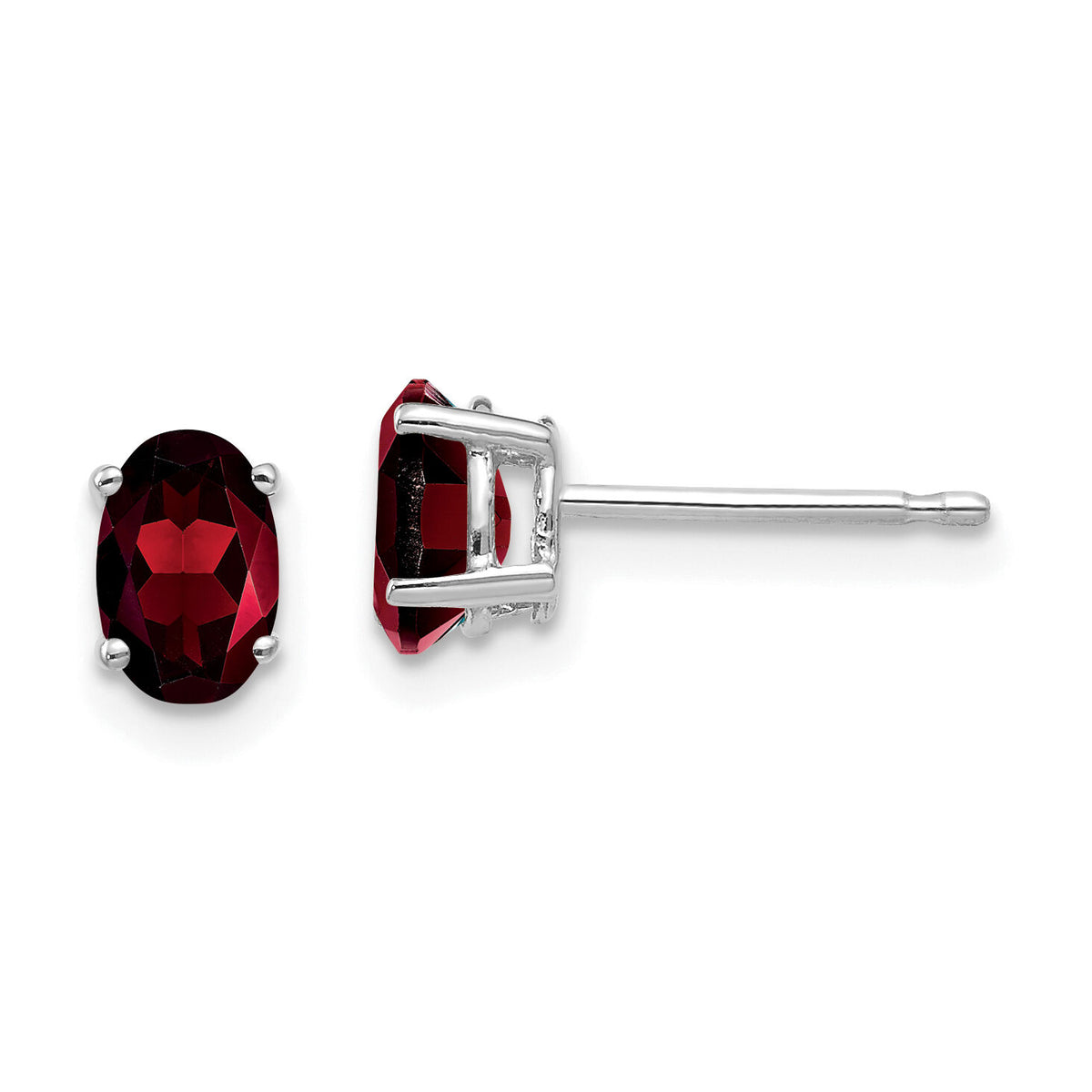 14k White Gold 6x4mm Oval Garnet Earrings-XE86WGA