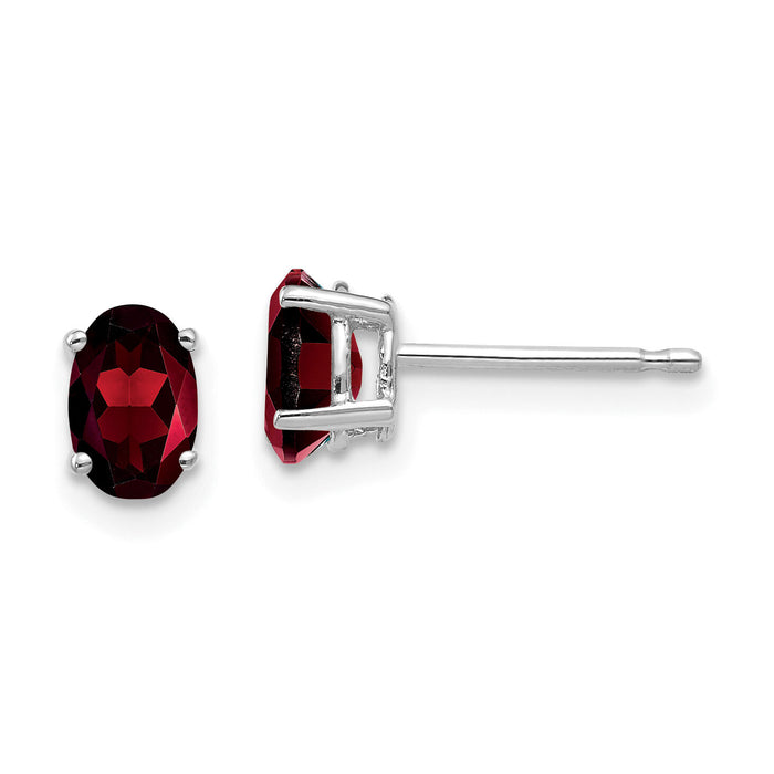 14k White Gold 6x4mm Oval Garnet Earrings-XE86WGA
