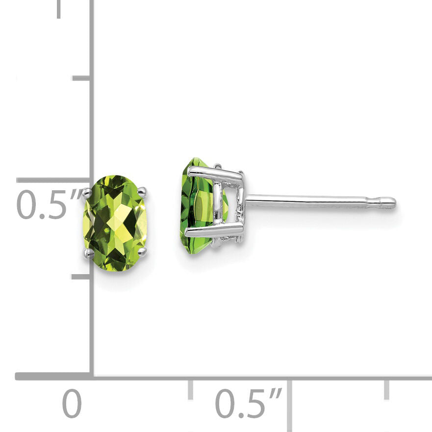 14k White Gold 6x4mm Oval Peridot Earrings-XE86WPE