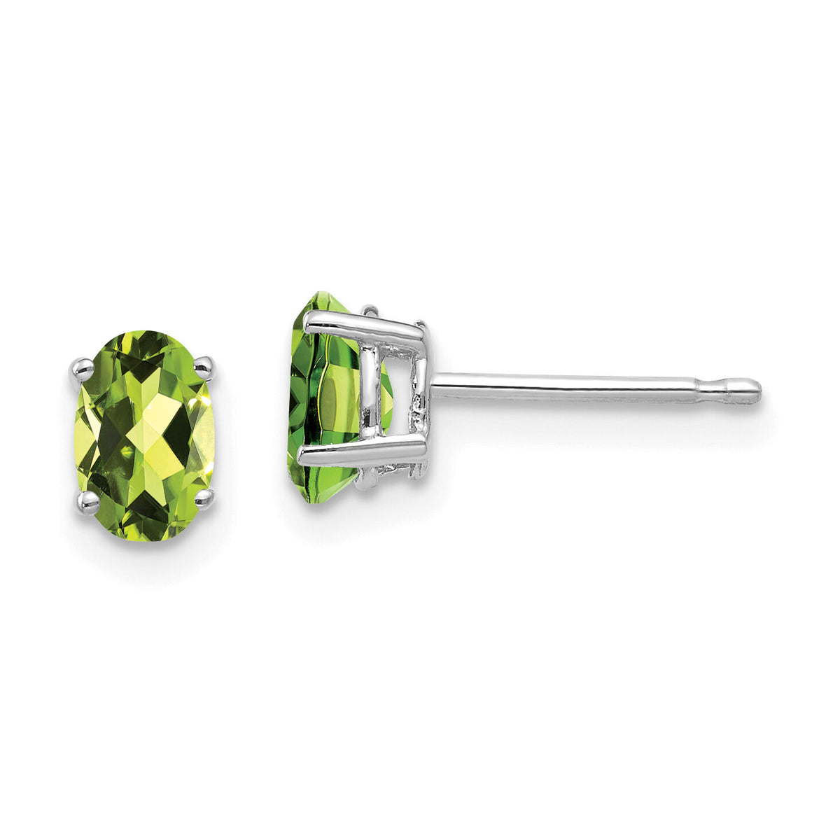 14k White Gold 6x4mm Oval Peridot Earrings-XE86WPE