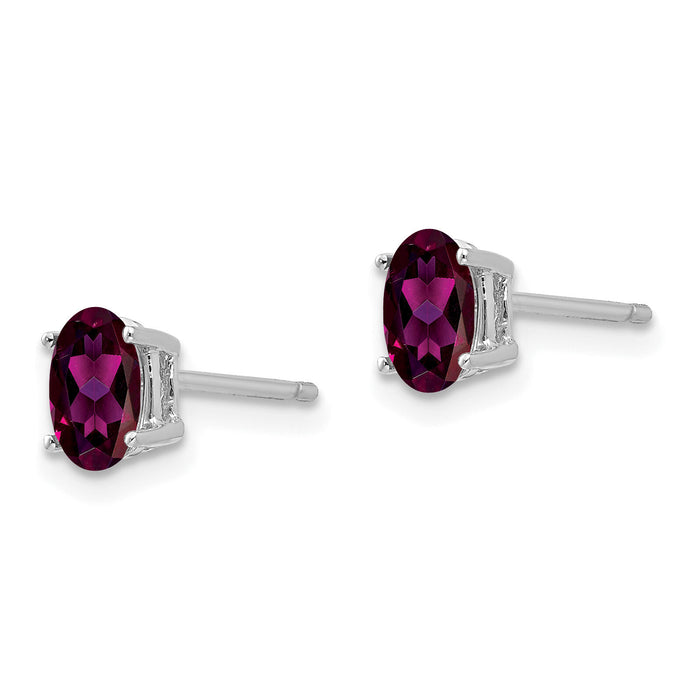 14k White Gold 6x4mm Oval Rhodolite Garnet Earrings-XE86WRG