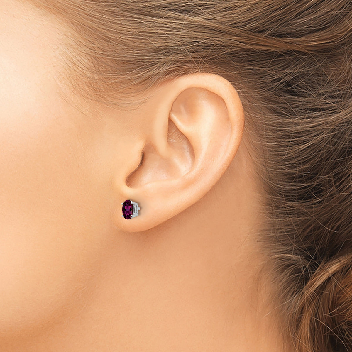 14k White Gold 6x4mm Oval Rhodolite Garnet Earrings-XE86WRG