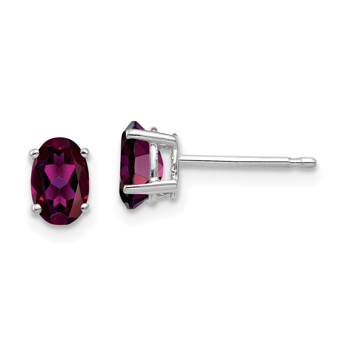 14k White Gold 6x4mm Oval Rhodolite Garnet Earrings-XE86WRG