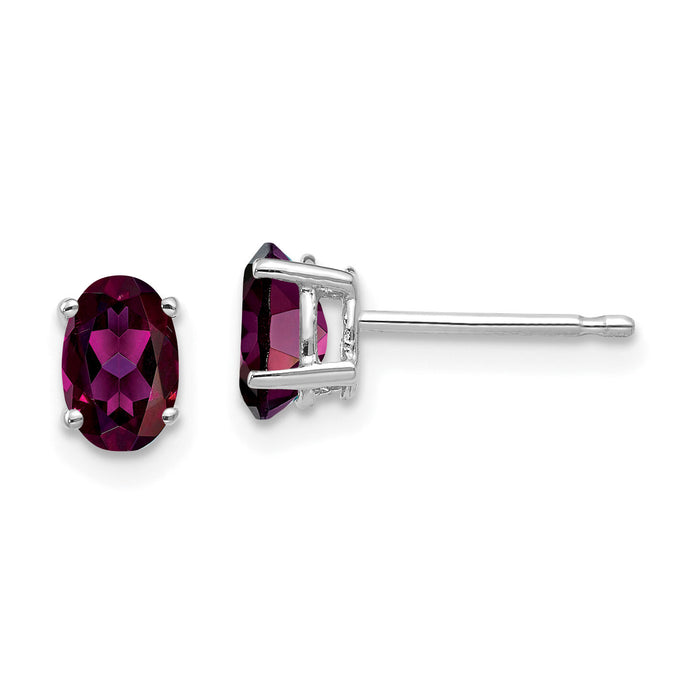 14k White Gold 6x4mm Oval Rhodolite Garnet Earrings-XE86WRG