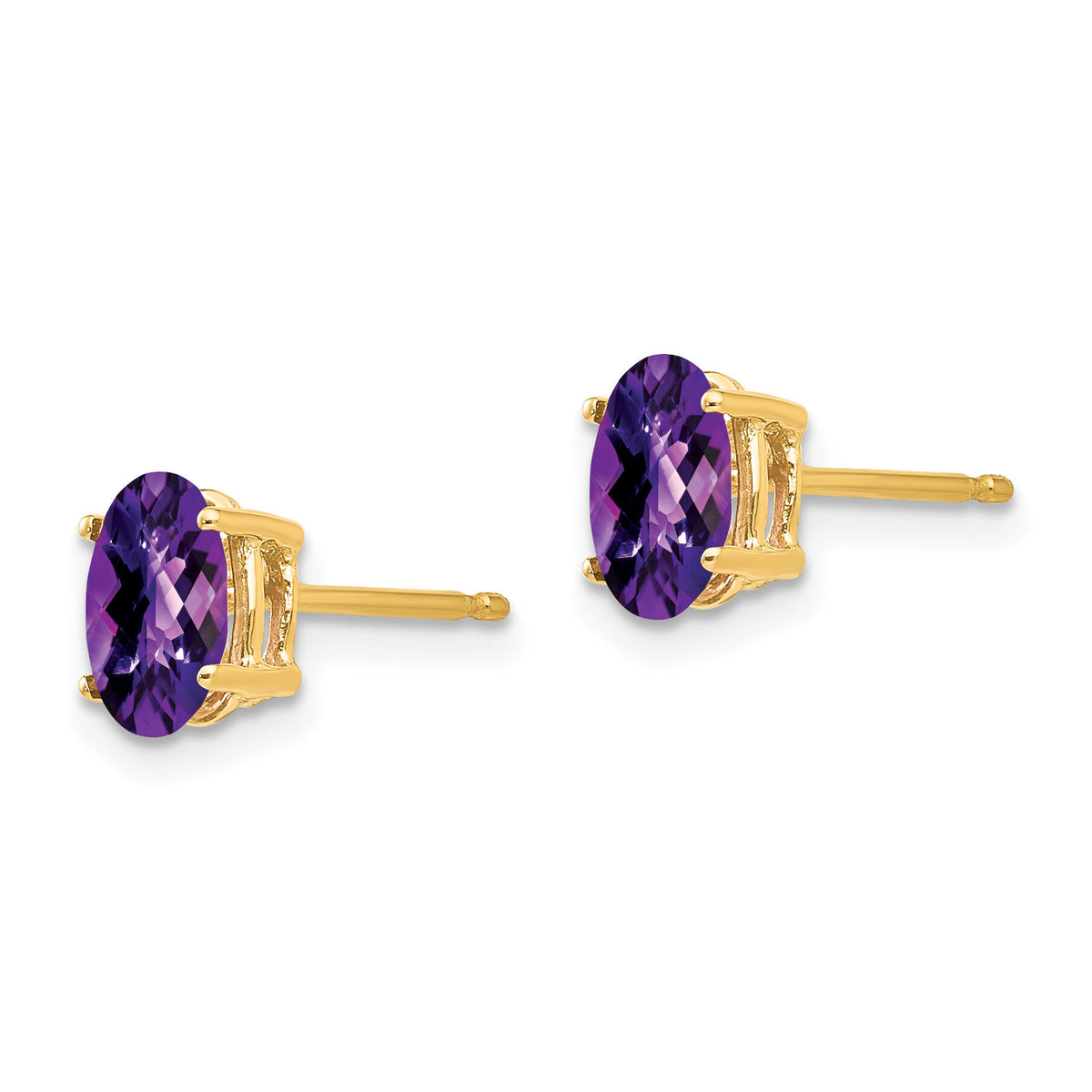 14k 7x5mm Oval Amethyst Checker Earrings-XE87AC