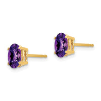 14k 7x5mm Oval Amethyst Checker Earrings-XE87AC