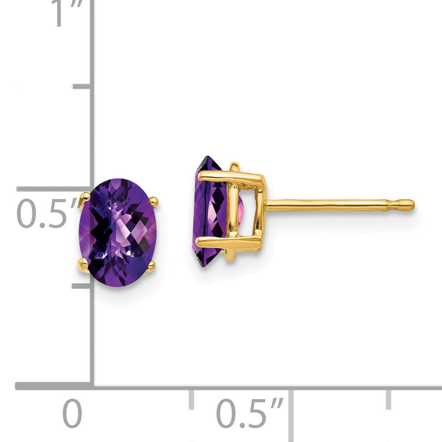 14k 7x5mm Oval Amethyst Checker Earrings-XE87AC