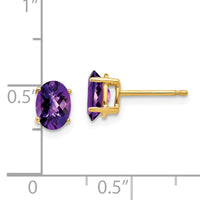 14k 7x5mm Oval Amethyst Checker Earrings-XE87AC