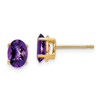 14k 7x5mm Oval Amethyst Checker Earrings-XE87AC
