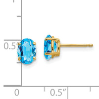 14k 7x5mm Oval Blue Topaz Earrings-XE87BT