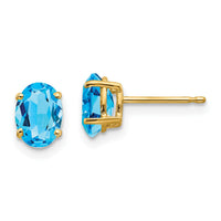 14k 7x5mm Oval Blue Topaz Earrings-XE87BT