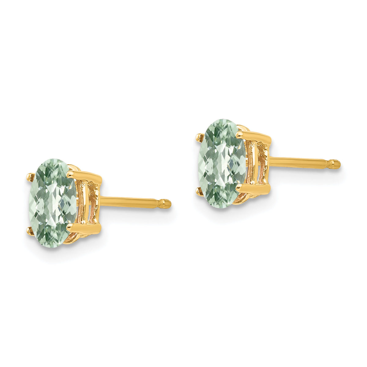 14k 7x5 Oval Checker-Cut Green Quartz Earrings-XE87CG
