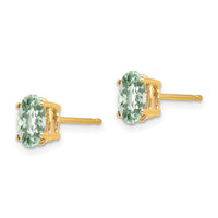 14k 7x5 Oval Checker-Cut Green Quartz Earrings-XE87CG