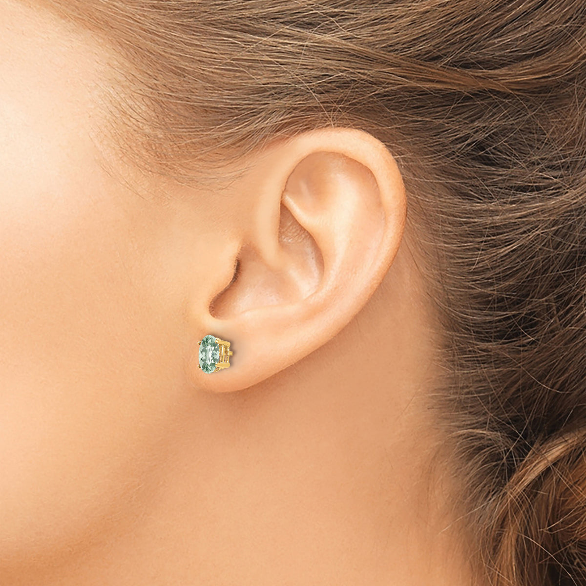 14k 7x5 Oval Checker-Cut Green Quartz Earrings-XE87CG