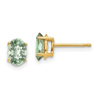 14k 7x5 Oval Checker-Cut Green Quartz Earrings-XE87CG