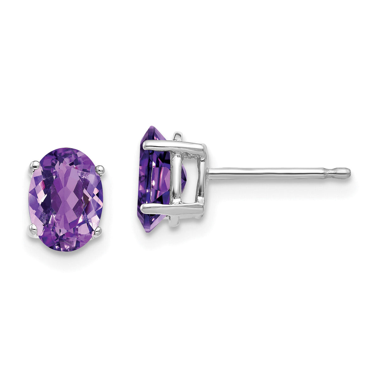 14k White Gold 7x5mm Oval Amethyst Earrings-XE87WAM