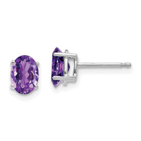 14k White Gold 7x5mm Oval Amethyst Earrings-XE87WAM