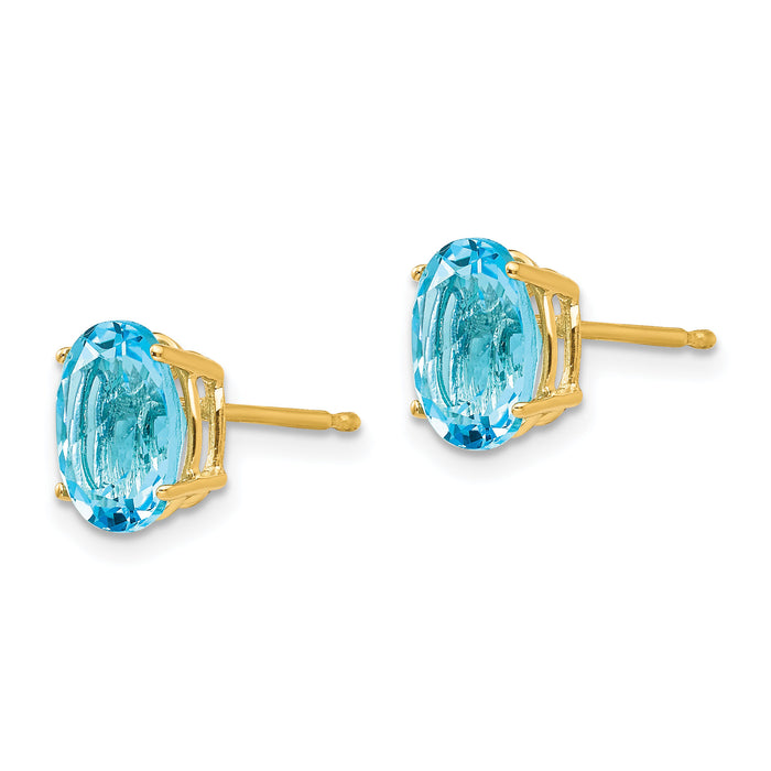 14k 8x6mm Oval Blue Topaz Earrings-XE88BT