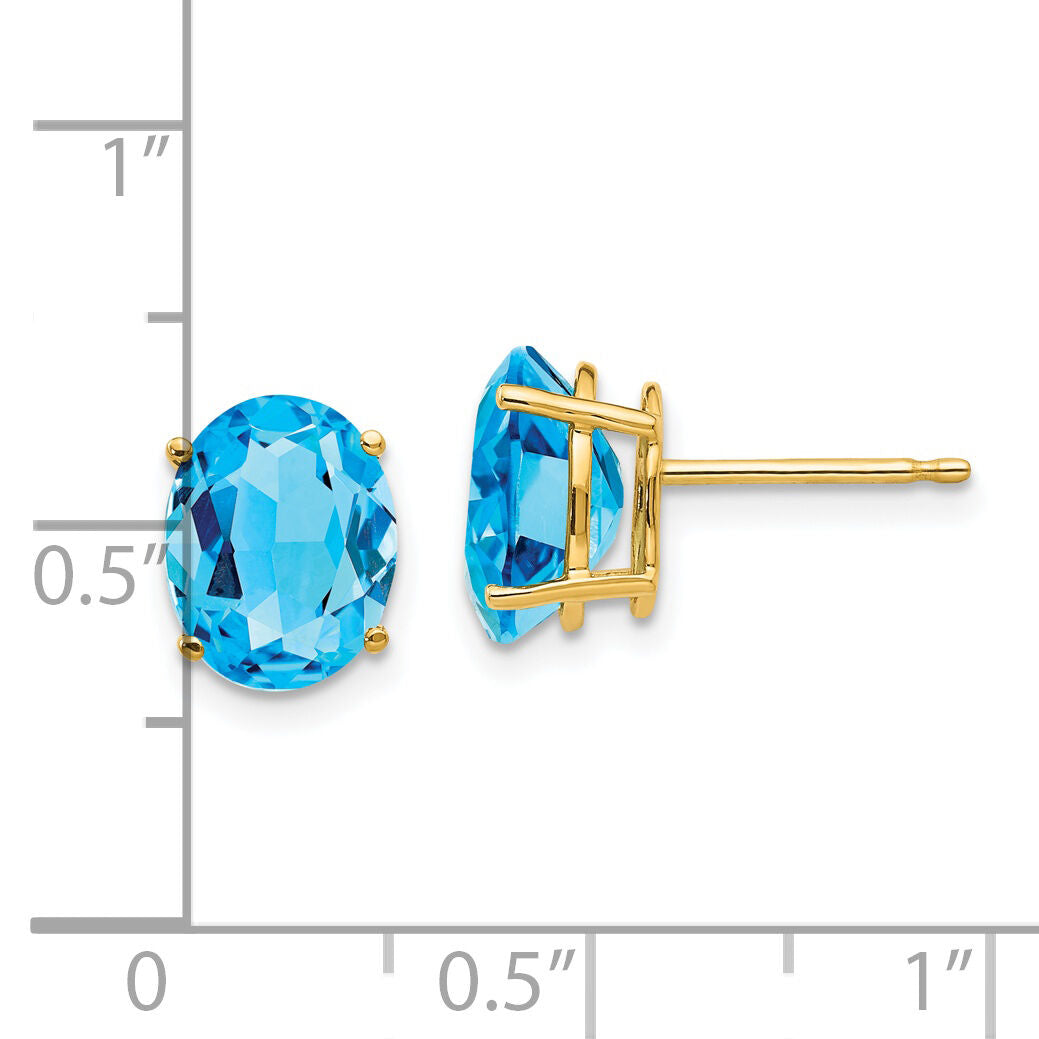14k 9x7mm Oval Blue Topaz Earrings-XE89BT