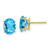 14k 9x7mm Oval Blue Topaz Earrings-XE89BT