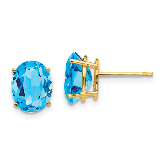 14k 9x7mm Oval Blue Topaz Earrings-XE89BT