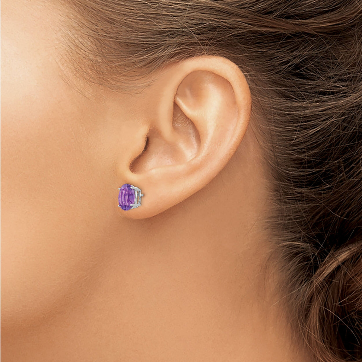 14k White Gold 9x7mm Oval Amethyst Earrings-XE89WAM