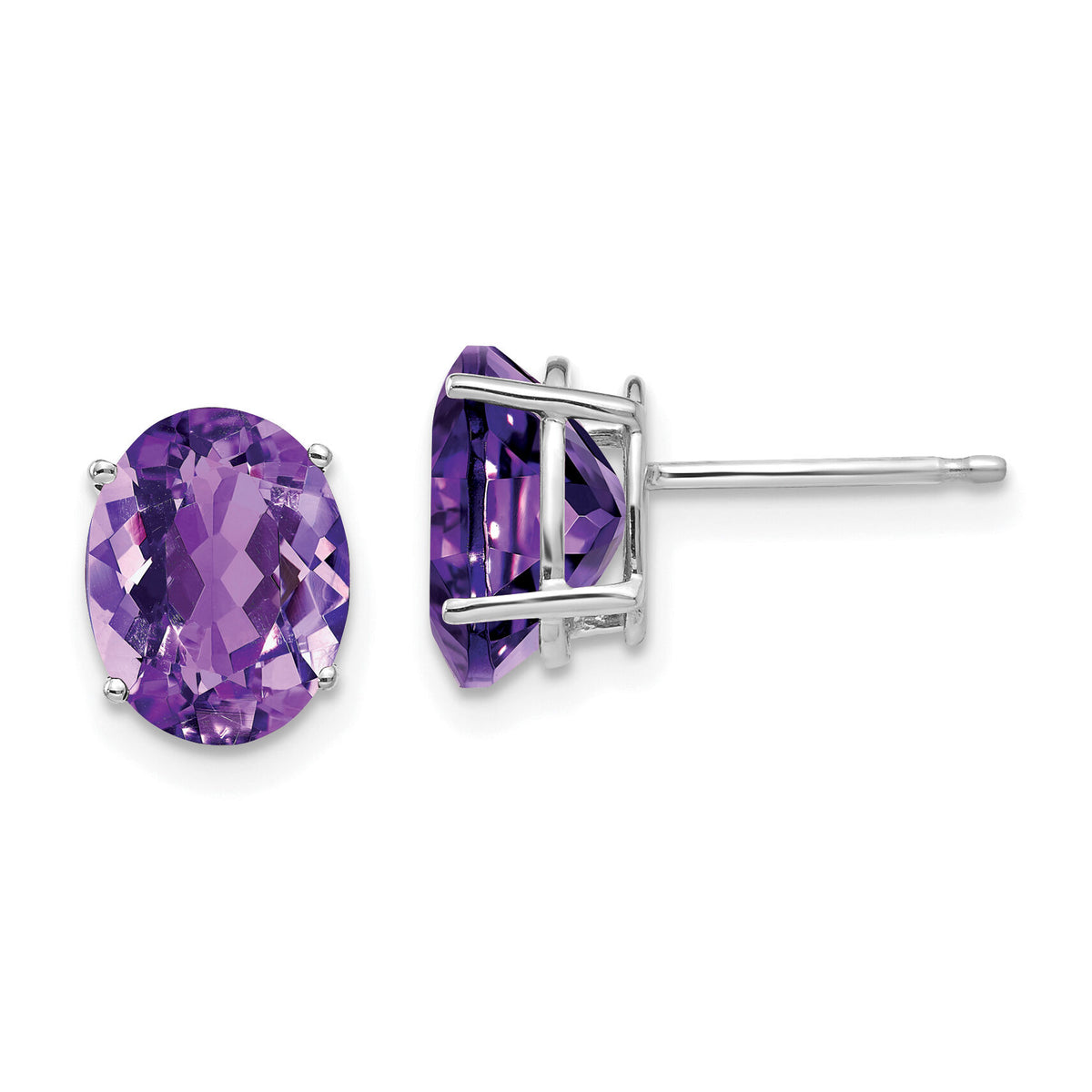 14k White Gold 9x7mm Oval Amethyst Earrings-XE89WAM
