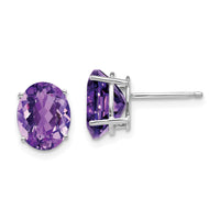 14k White Gold 9x7mm Oval Amethyst Earrings-XE89WAM