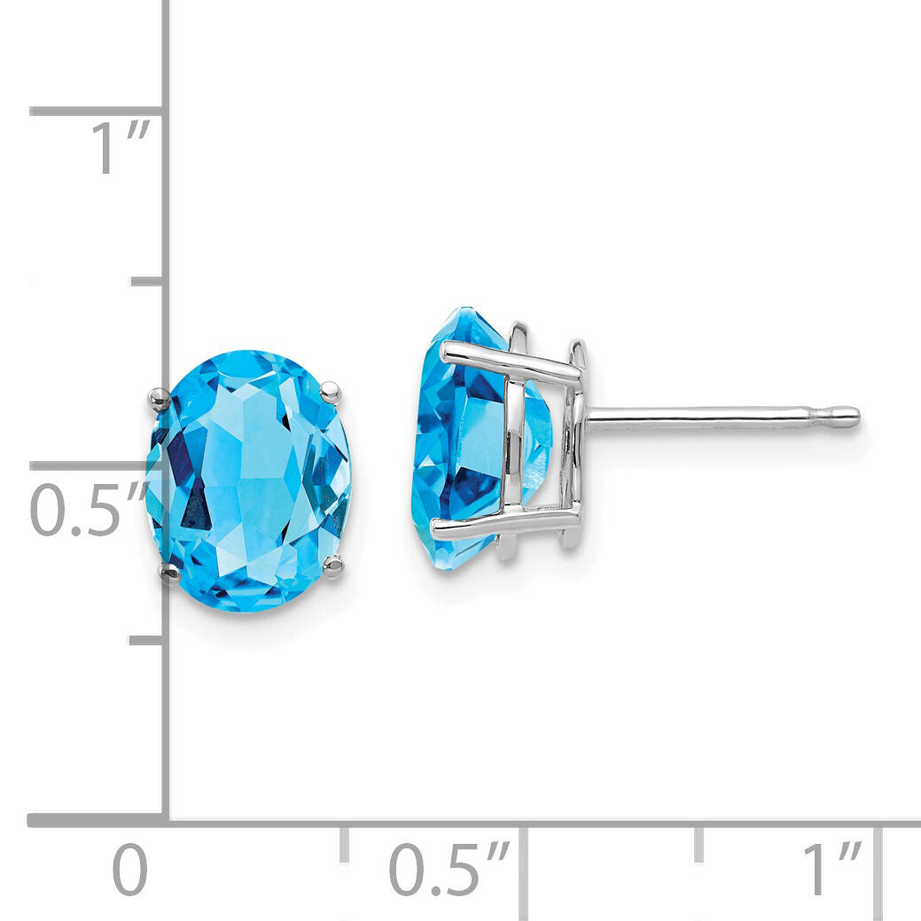 14k White Gold 9x7mm Oval Blue Topaz Earrings-XE89WBT