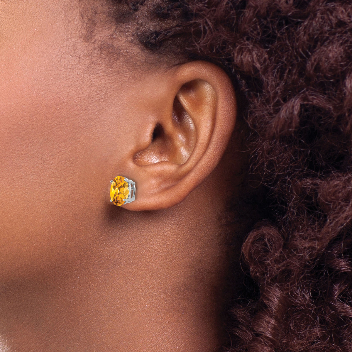 14k White Gold 9x7mm Oval Citrine Earrings-XE89WCI