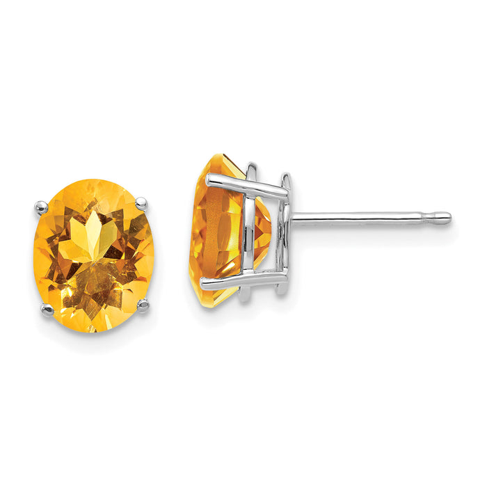 14k White Gold 9x7mm Oval Citrine Earrings-XE89WCI