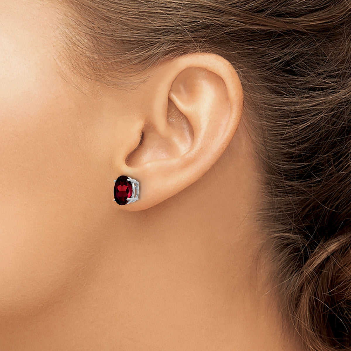 14k White Gold 9x7mm Oval Garnet Earrings-XE89WGA