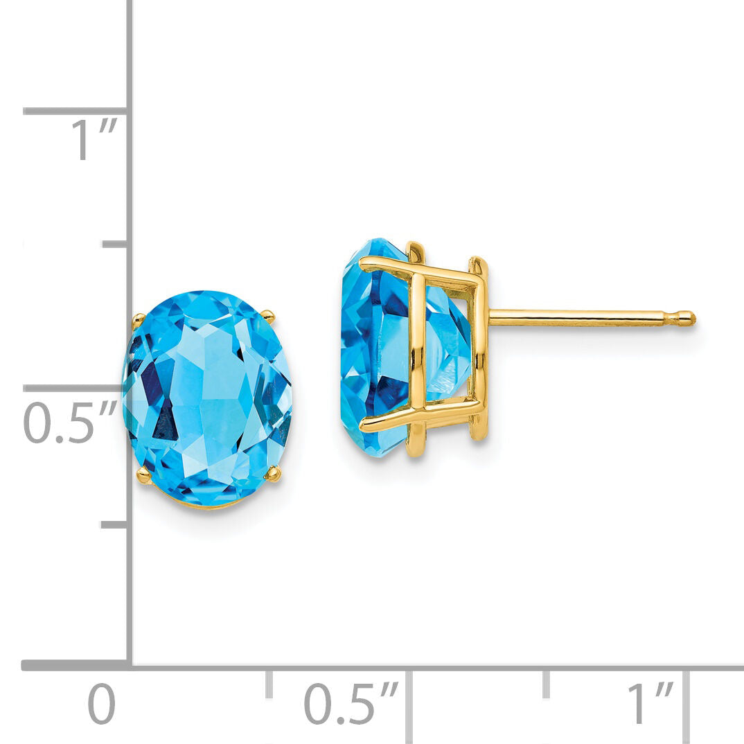14k 10x8mm Oval Blue Topaz Earrings-XE90BT
