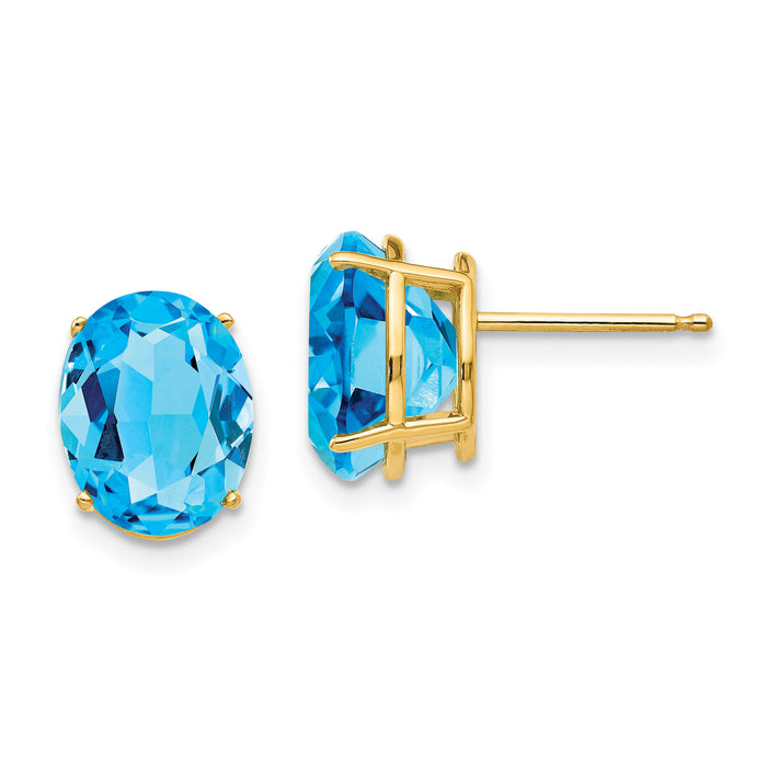 14k 10x8mm Oval Blue Topaz Earrings-XE90BT