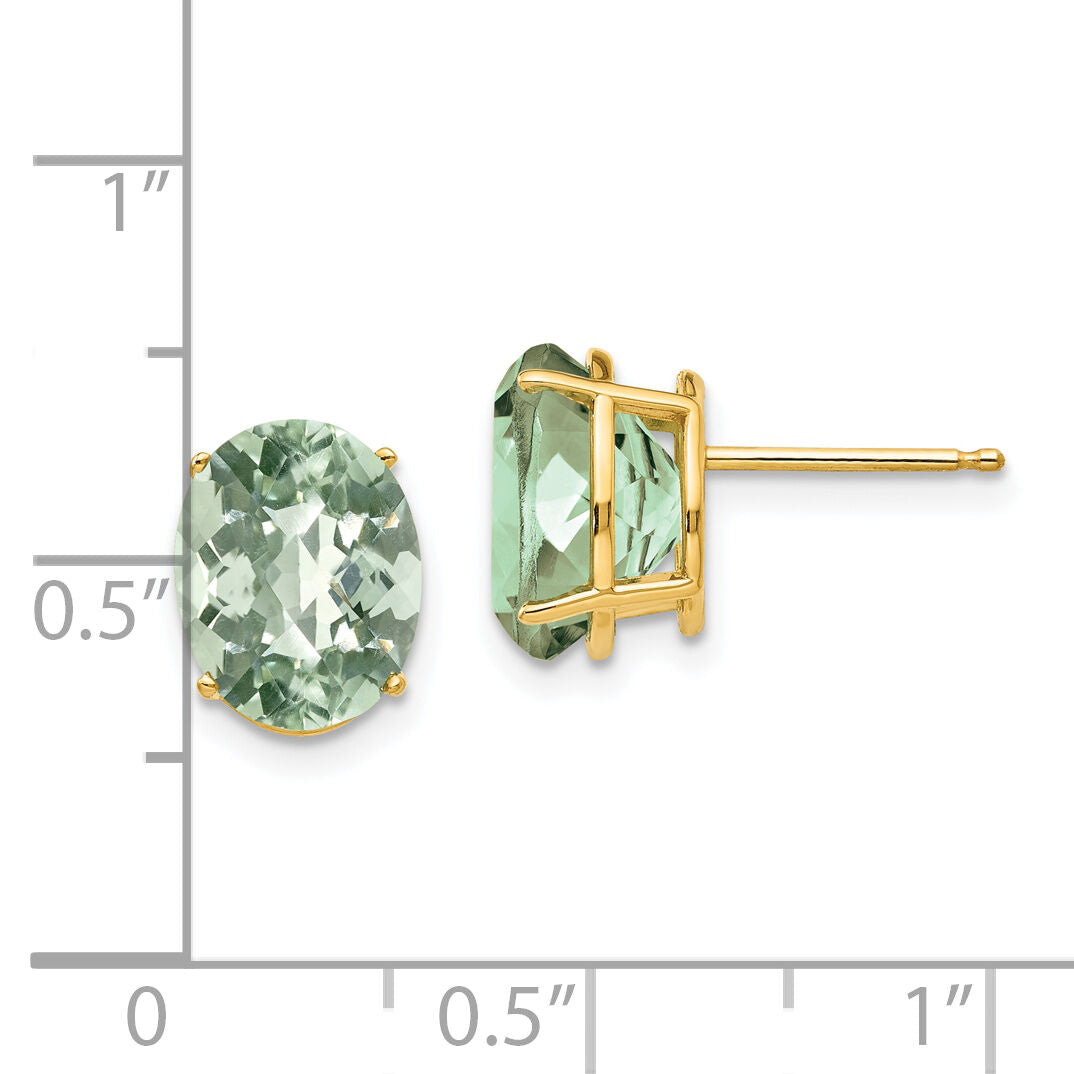 14k 10x8 Oval Checker-Cut Green Quartz Earrings-XE90CG