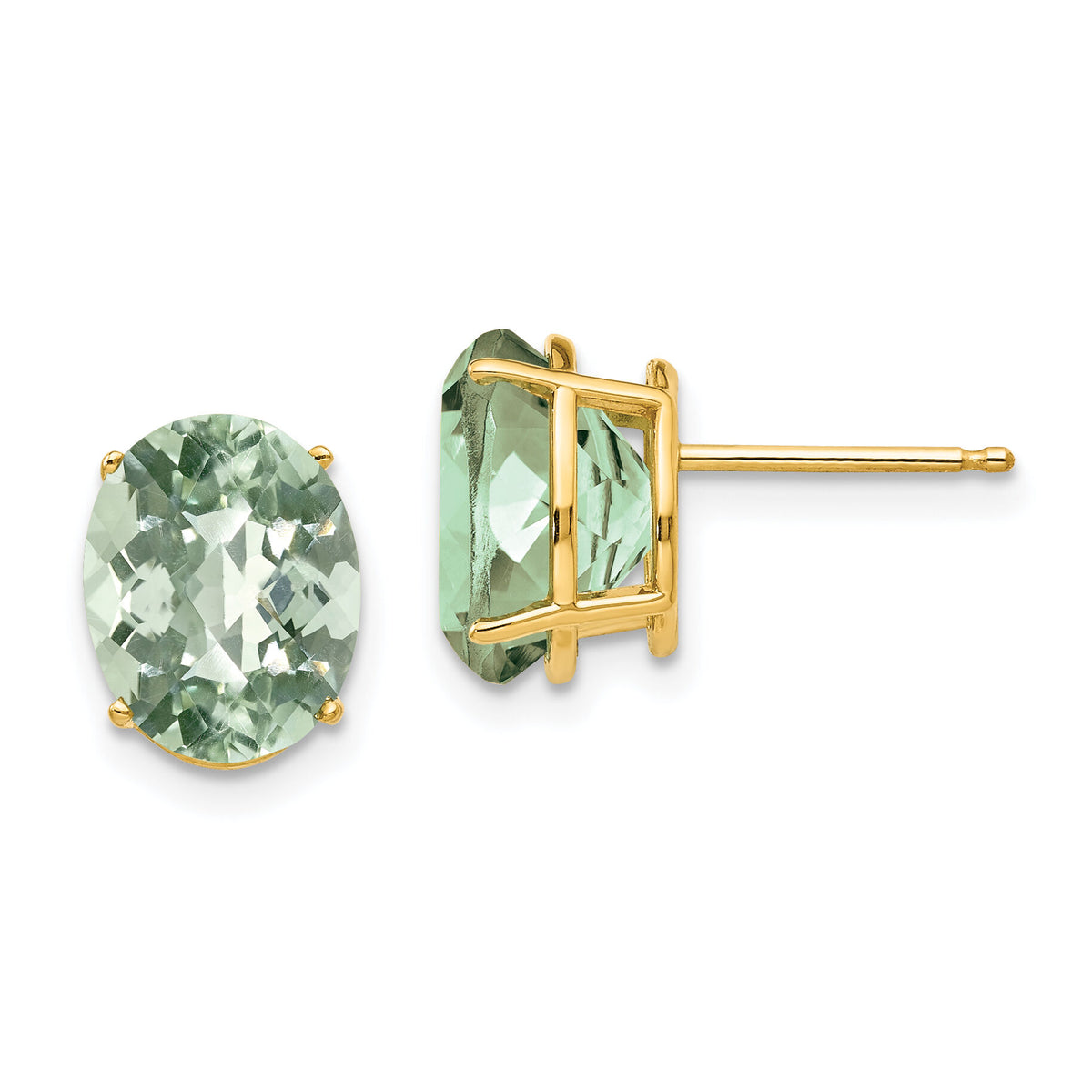 14k 10x8 Oval Checker-Cut Green Quartz Earrings-XE90CG