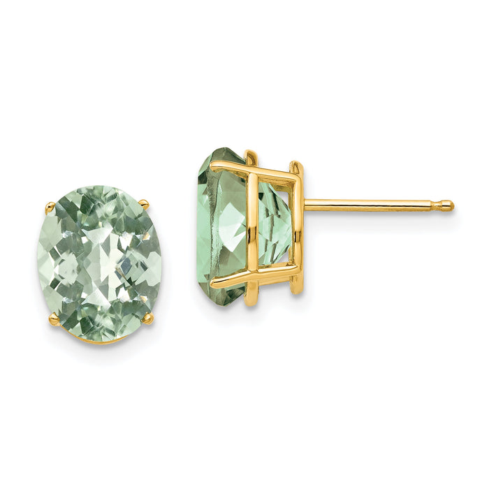 14k 10x8 Oval Checker-Cut Green Quartz Earrings-XE90CG
