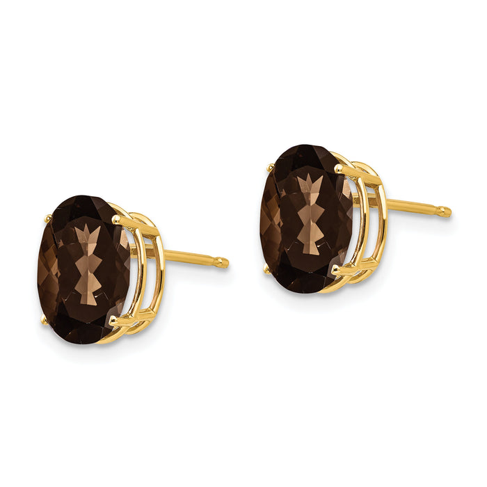 14k 10x8 Oval Checker-Cut Smoky Quartz Earrings-XE90CQ