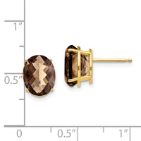 14k 10x8 Oval Checker-Cut Smoky Quartz Earrings-XE90CQ