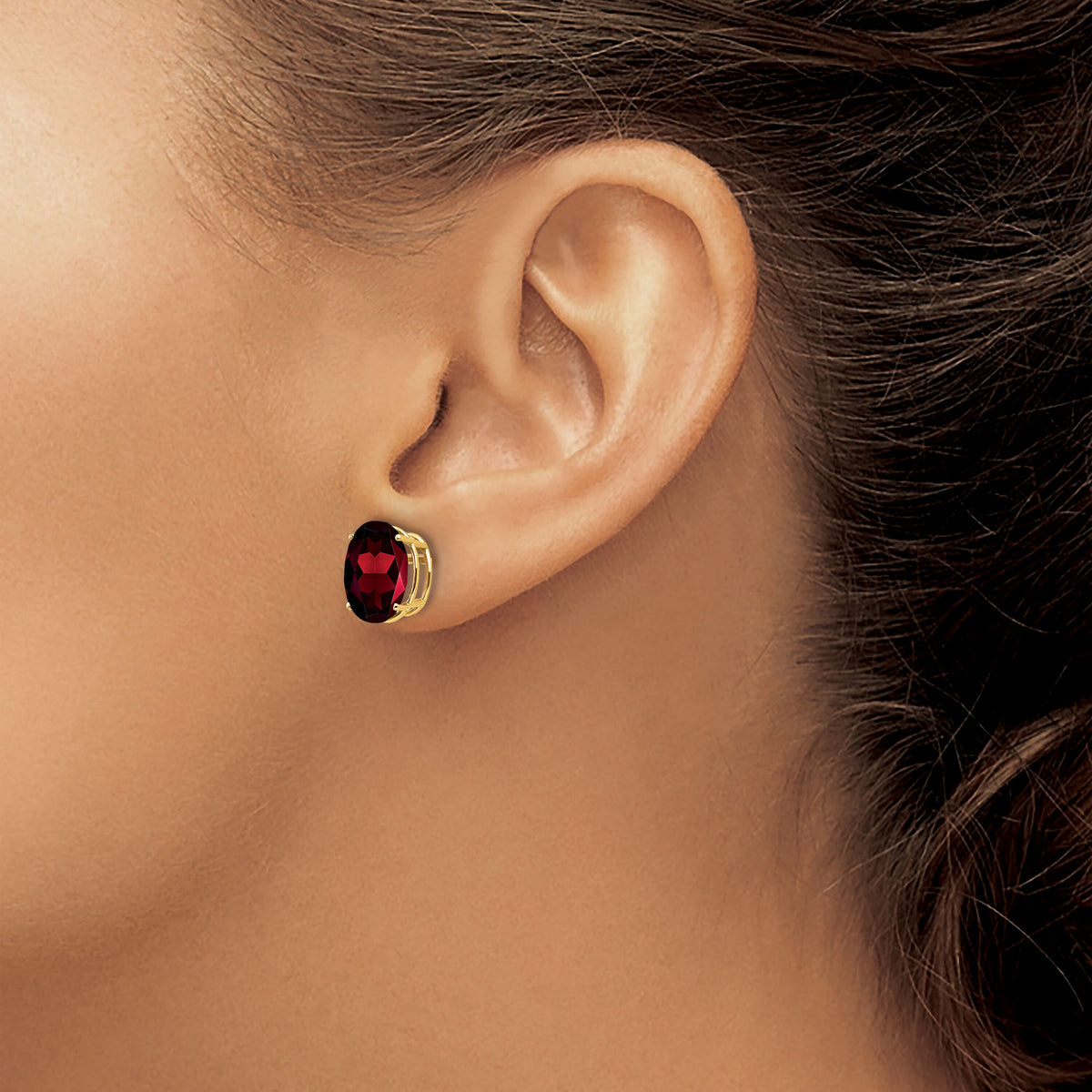 14k 10x8mm Oval Garnet Earrings-XE90GA