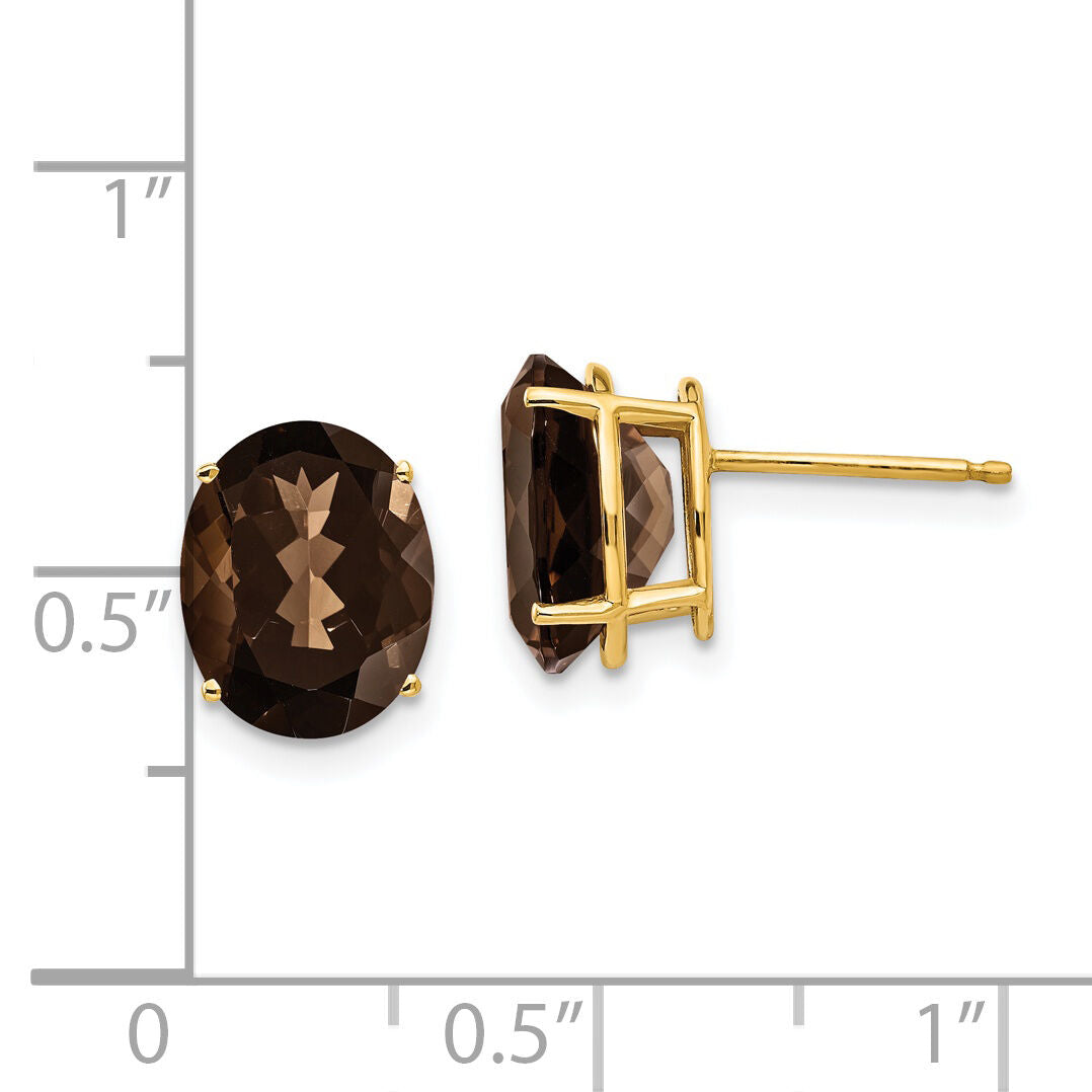 14k 10x8 Oval Smoky Quartz Earrings-XE90SQ