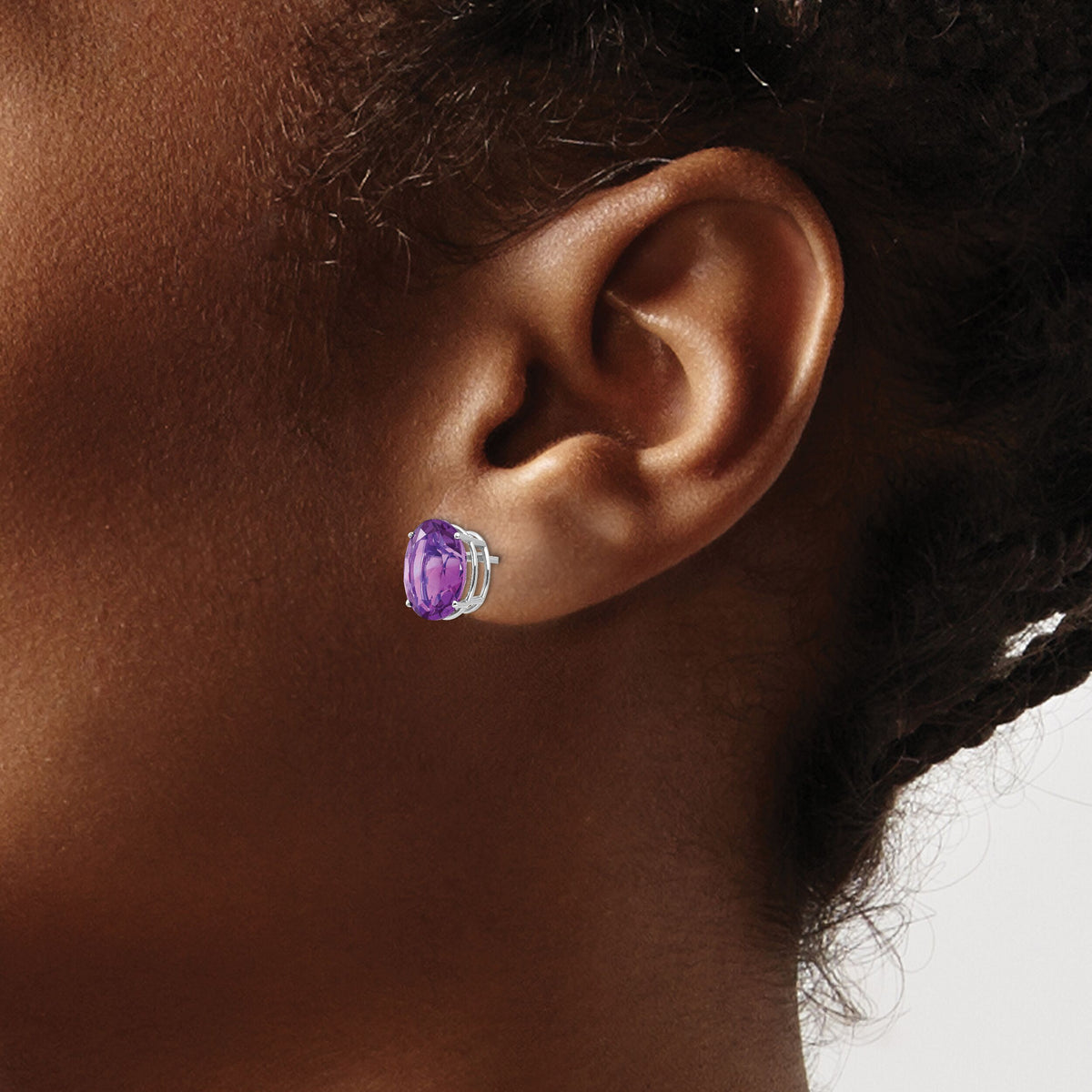 14k White Gold 10x8mm Oval Amethyst Earrings-XE90WAM