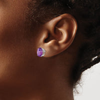 14k White Gold 10x8mm Oval Amethyst Earrings-XE90WAM