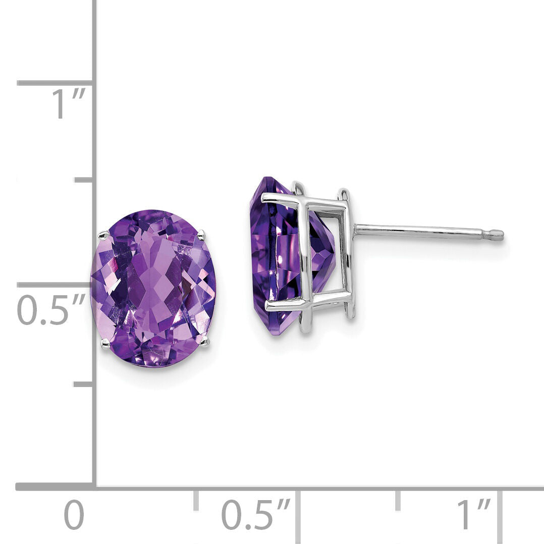 14k White Gold 10x8mm Oval Amethyst Earrings-XE90WAM