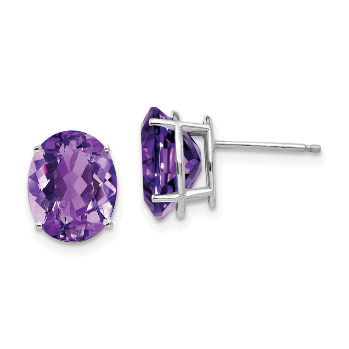 14k White Gold 10x8mm Oval Amethyst Earrings-XE90WAM