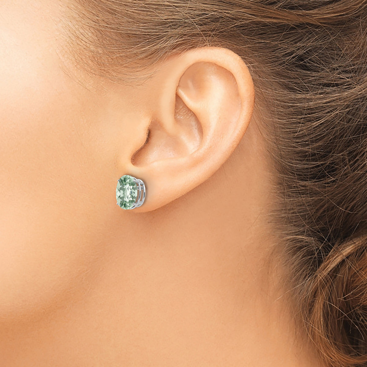 14kw 10x8 Oval Checker-Cut Green Quartz Earrings-XE90WCG