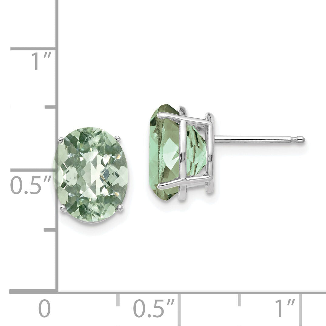 14kw 10x8 Oval Checker-Cut Green Quartz Earrings-XE90WCG
