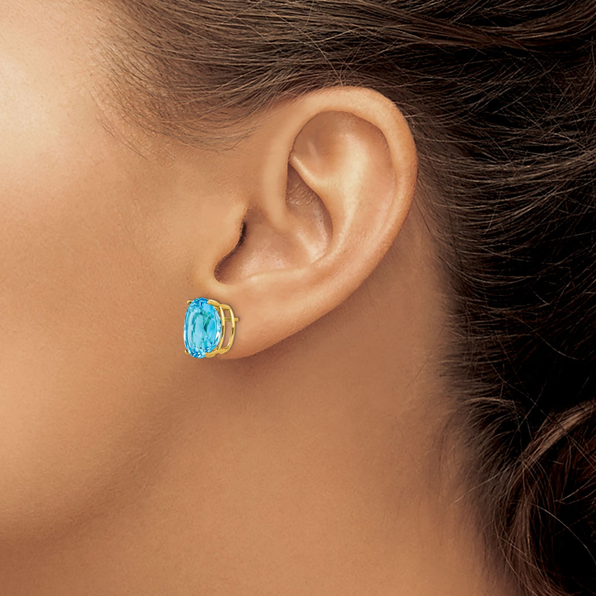 14k 12x10mm Oval Blue Topaz Earrings-XE91BT