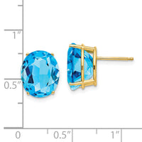 14k 12x10mm Oval Blue Topaz Earrings-XE91BT